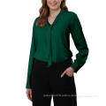 Women's Bow Tie Neck Chiffon Blouses Dressy Work Shirt Long Sleeve Casual Office Wear